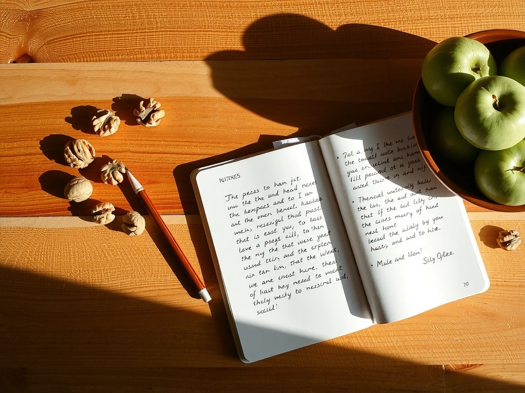 Kabineto interjero fragmentas su natūraliais produktais ir užrašais